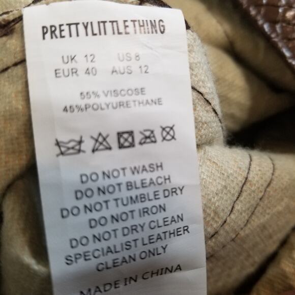 Pretty Little Thing Faux Leather Croc Split Hem Skinny Trousers Size 8 Choc - Picture 14 of 14